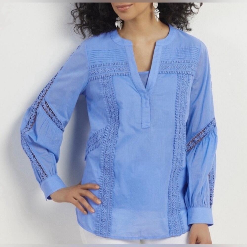 Soft Surroundings Trianon Crochet Lace Dusty Blue Boho Blouse & Tank Top size 2X